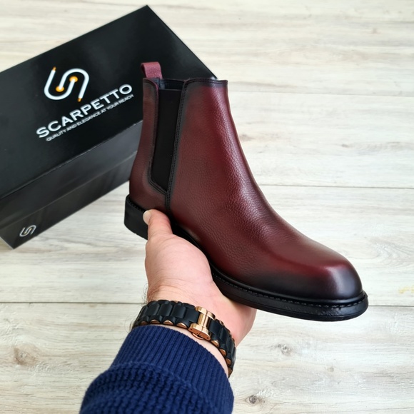 Burgundy Men's Chelsea Genuine Leather Boots - Picture 10 of 10